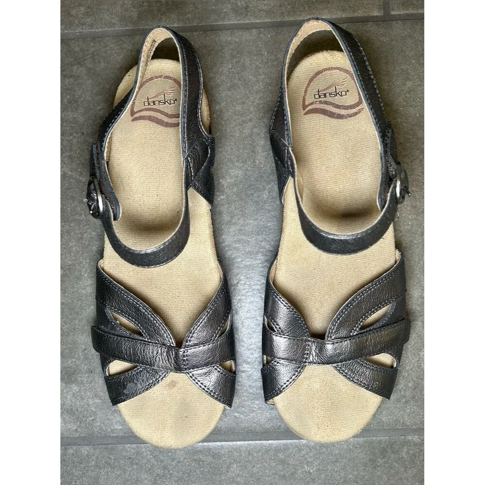 Dansko Season Gray Leather Ankle Strap Platform Sandals Womens Shoe Size 8.5 - 9